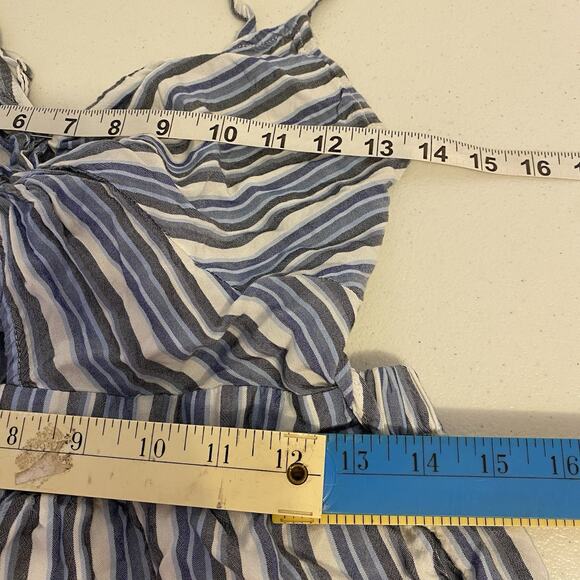 Aéropostale Romper Women L White Blue Stripes Spaghetti Strap Cut Out Back Sexy - Picture 2 of 6